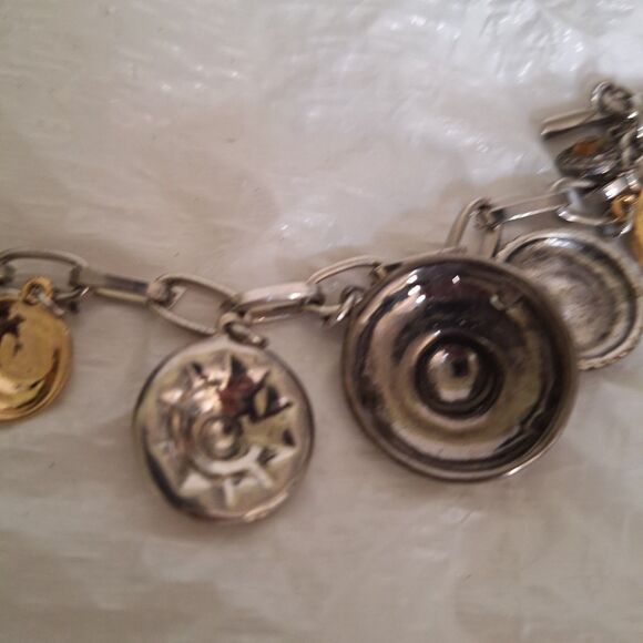 A Nine West Women's Charm Bracelet Boho Tri-Tone Rhinestone Dangle Casual NWT - Picture 9 of 11